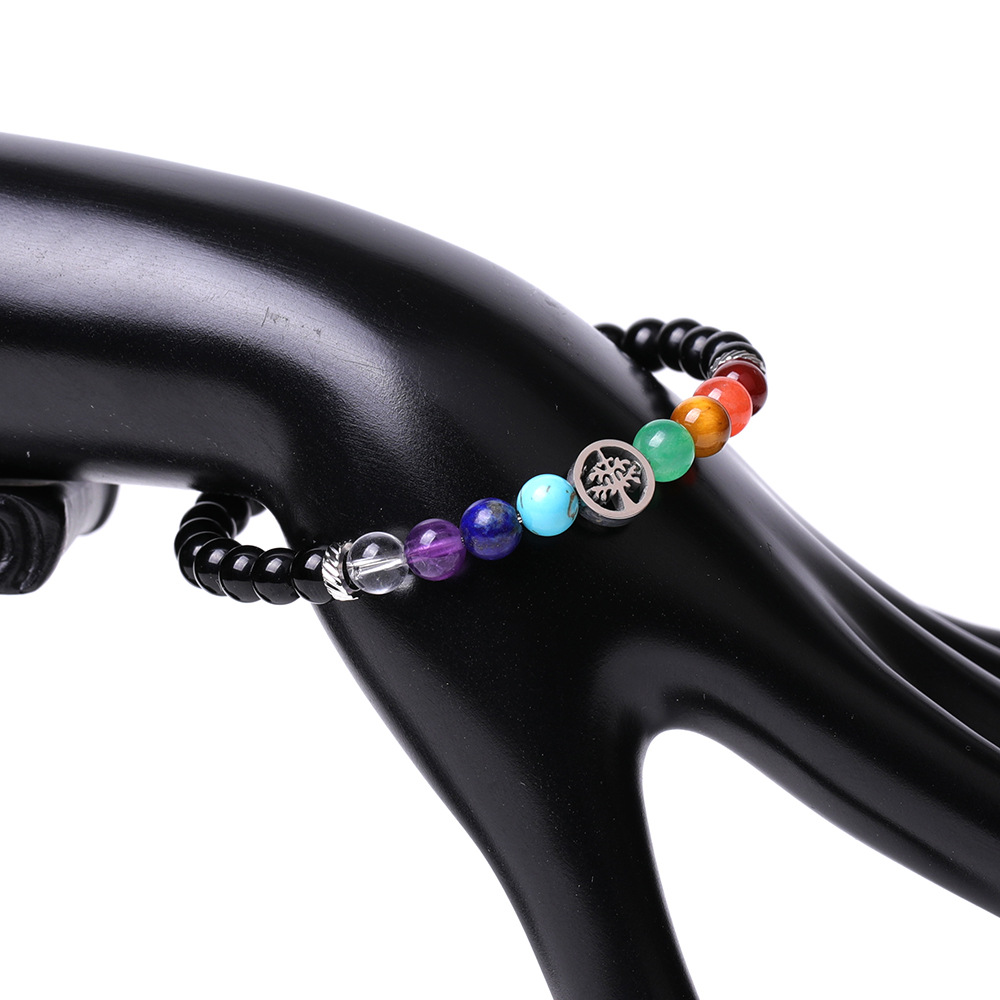 アメカジ 生命の樹モチーフ七色天然石ビーズブレスレット