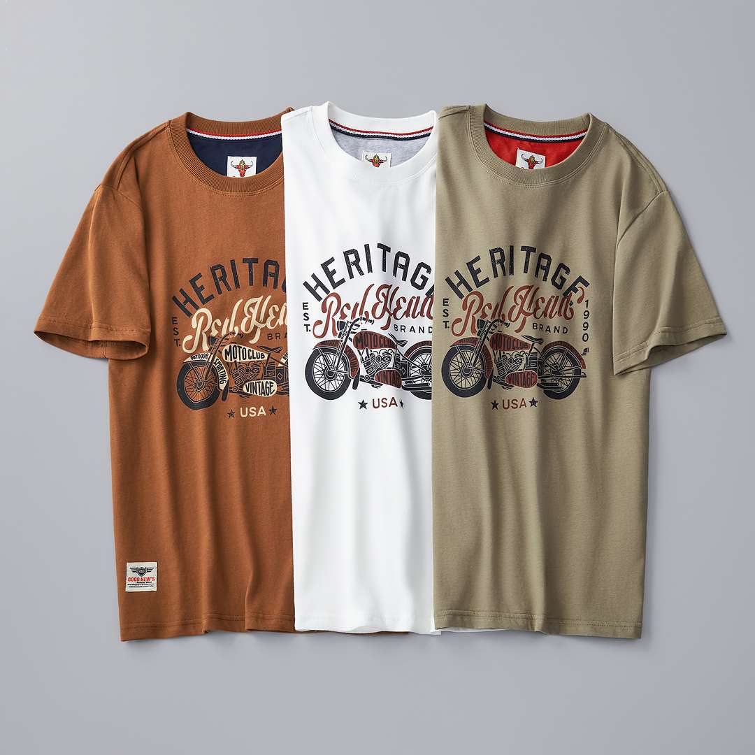 アメカジファッション  ヴィンテージバイク柄プリント半袖Tシャツ