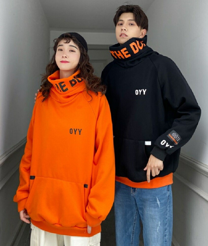 アメカジ スウェット ビッグフード プルオーバー 黒 オレンジ