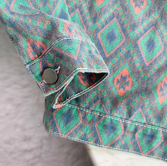 アメカジ 男性用幾何学模様長袖デニムジャケット