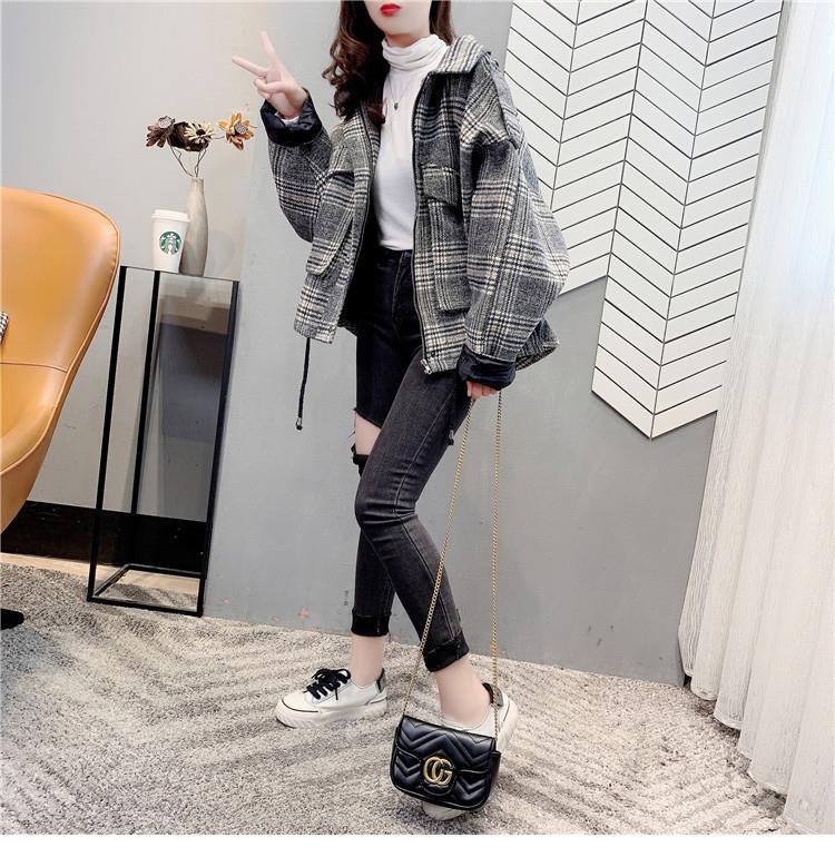 アメカジ レディース チェック柄ショートコート アウター ゆったり上着