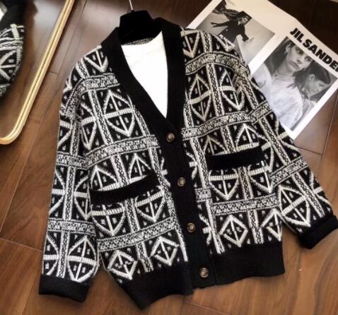 アメカジ メンズ幾何学柄ニットカーディガン前開きアウター