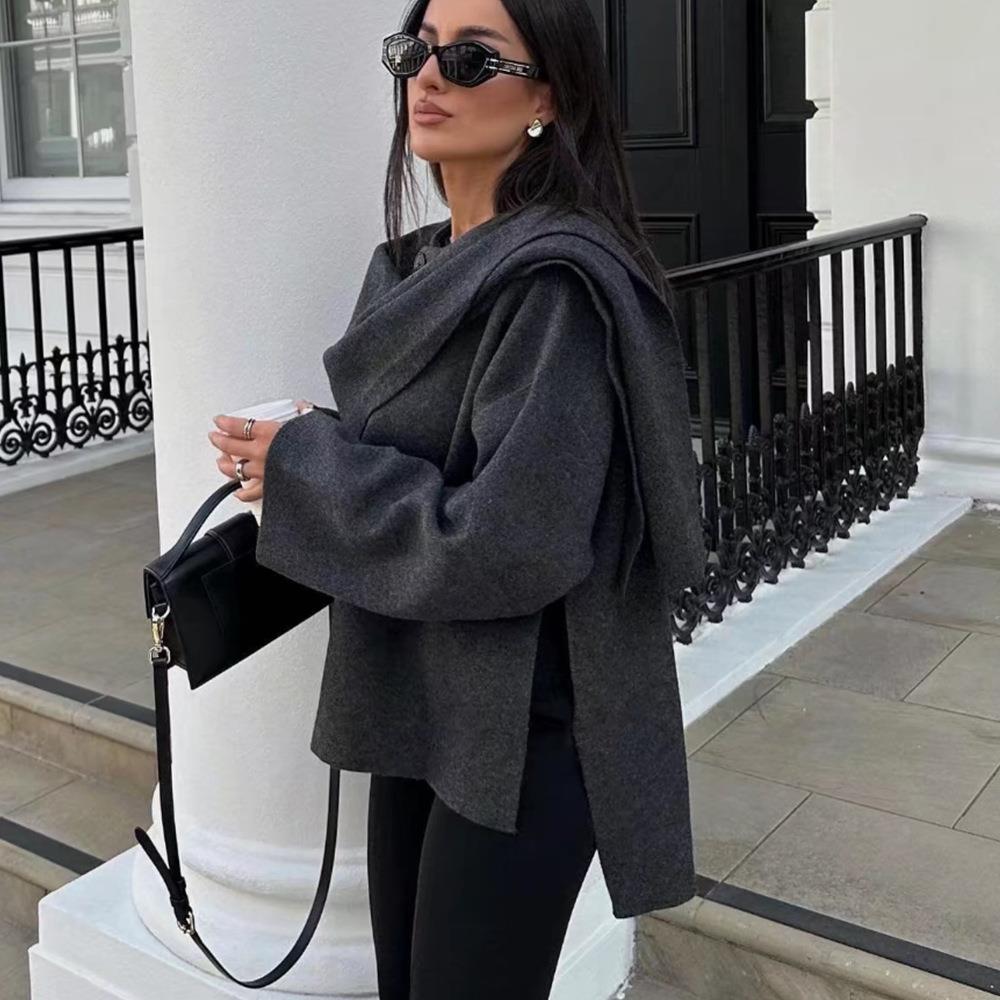 アメカジ 多機能巻きストール風ニットアウター