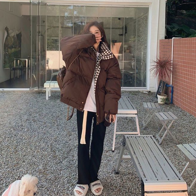 アメカジ 女性用中綿入り裏起毛アウター大きめサイズ防寒着茶色