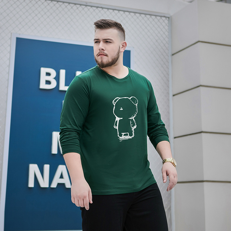 アメカジ くま刺繍プリント長袖丸首Tシャツ