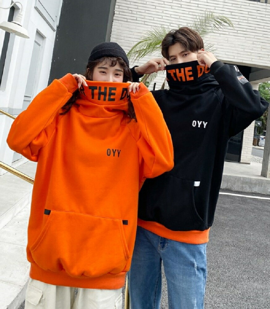 アメカジ スウェット ビッグフード プルオーバー 黒 オレンジ