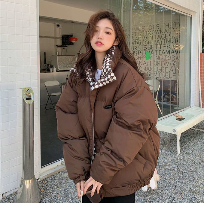 アメカジ 女性用中綿入り裏起毛アウター大きめサイズ防寒着茶色