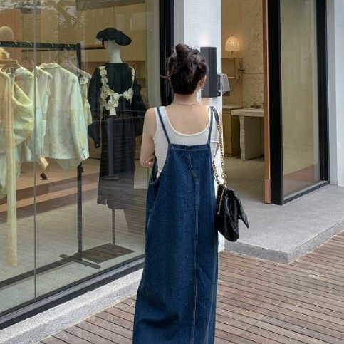 アメカジ ２０２５年新作 女性用デニムサロペット 体型カバー ロング丈