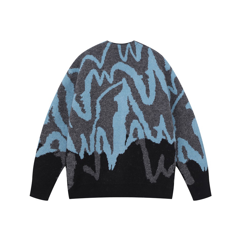 アメカジ 炎柄ニットカーディガン 男女兼用アウター