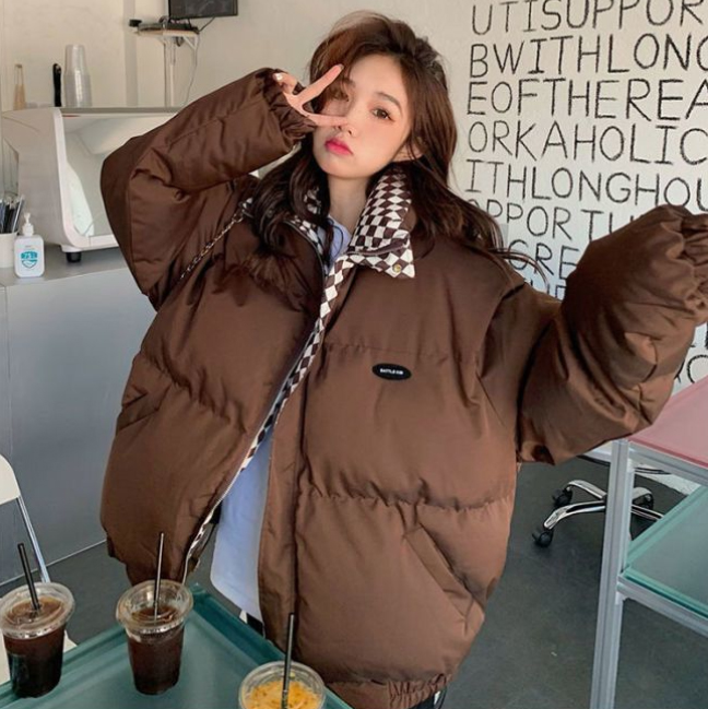 アメカジ 女性用中綿入り裏起毛アウター大きめサイズ防寒着茶色