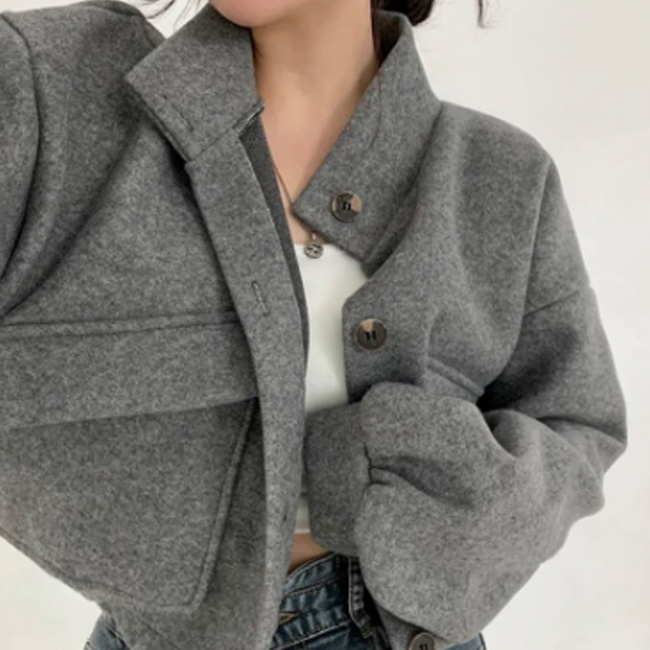 アメカジ レディース ショート丈ジャケット グレー スタンドカラー