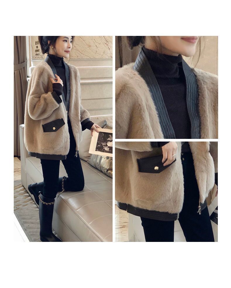 アメカジ レディース ノーカラー ボアジャケット 上品配色コート