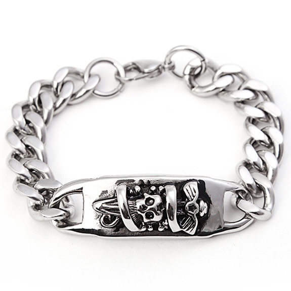 アメカジ 翼付きスカルモチーフ喜平チェーンブレスレット