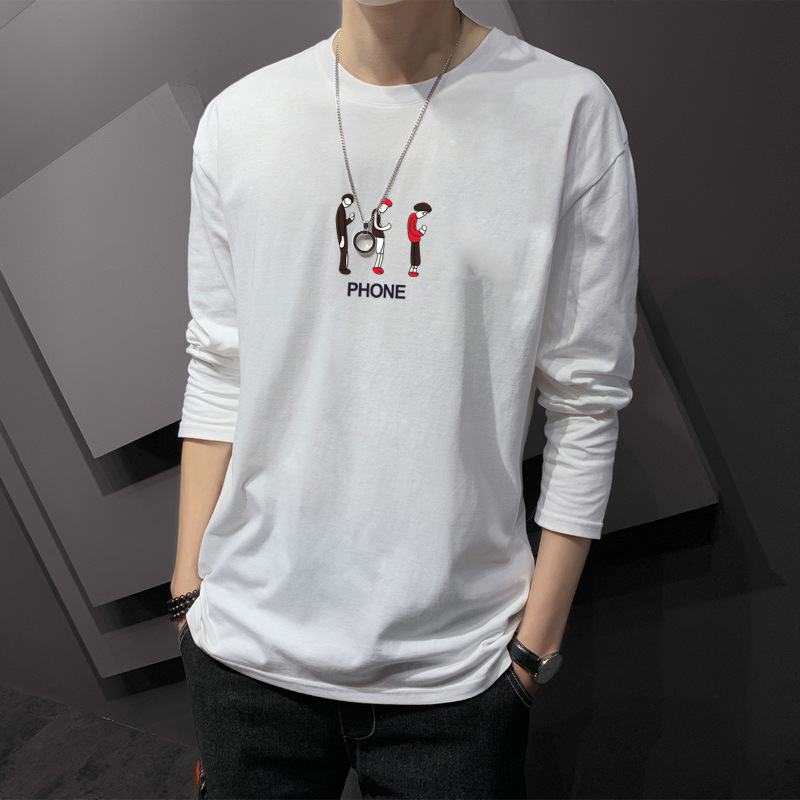 アメカジ 多彩なグラフィックプリント長袖丸首トップス