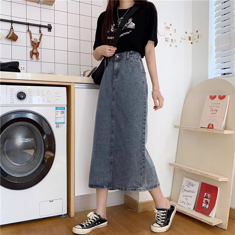 アメカジ デニムロングスカート バックスリット 脚長効果 着回し抜群