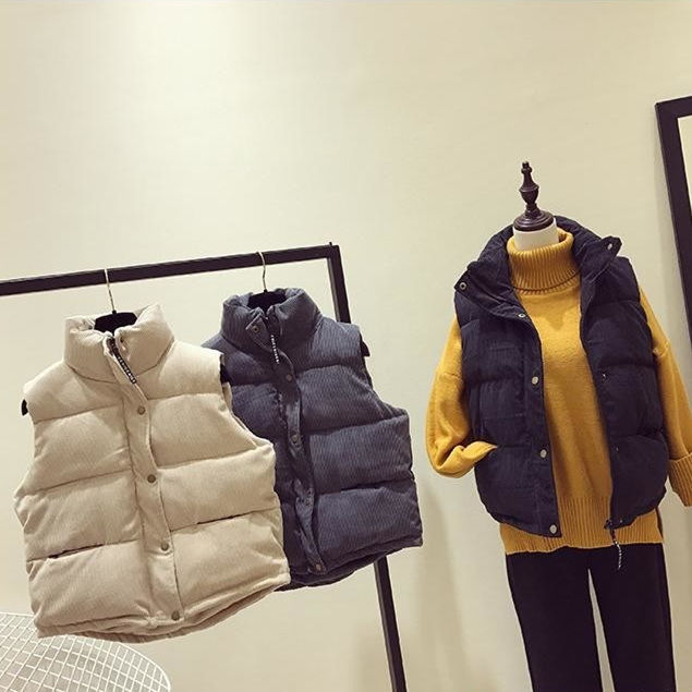 アメカジ レディース中綿ベスト前開きアウター袖なしスタンドカラー