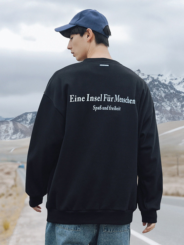 アメカジ ドイツ文字プリント裏毛クルーネックトレーナー