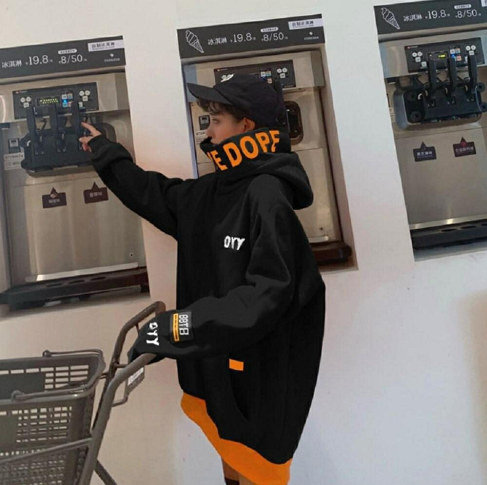 アメカジ スウェット ビッグフード プルオーバー 黒 オレンジ