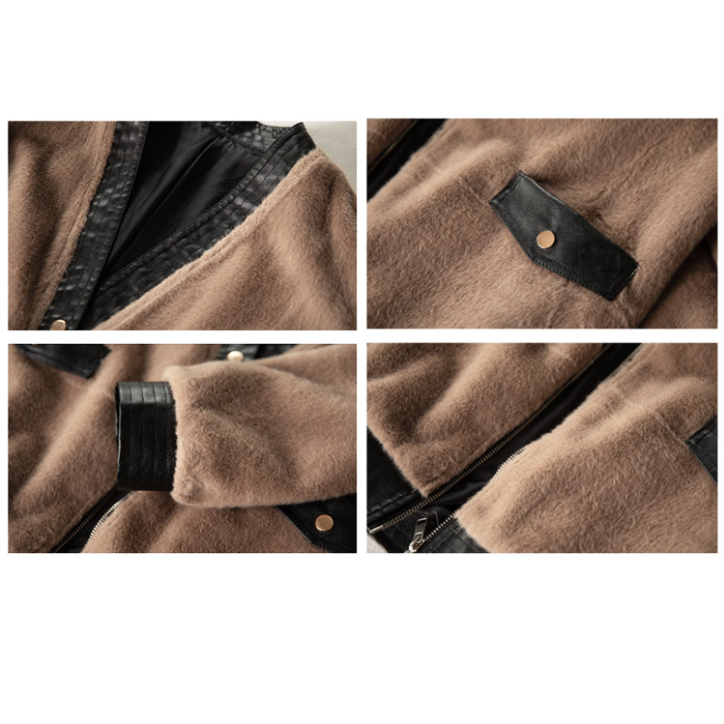 アメカジ レディース ノーカラー ボアジャケット 上品配色コート