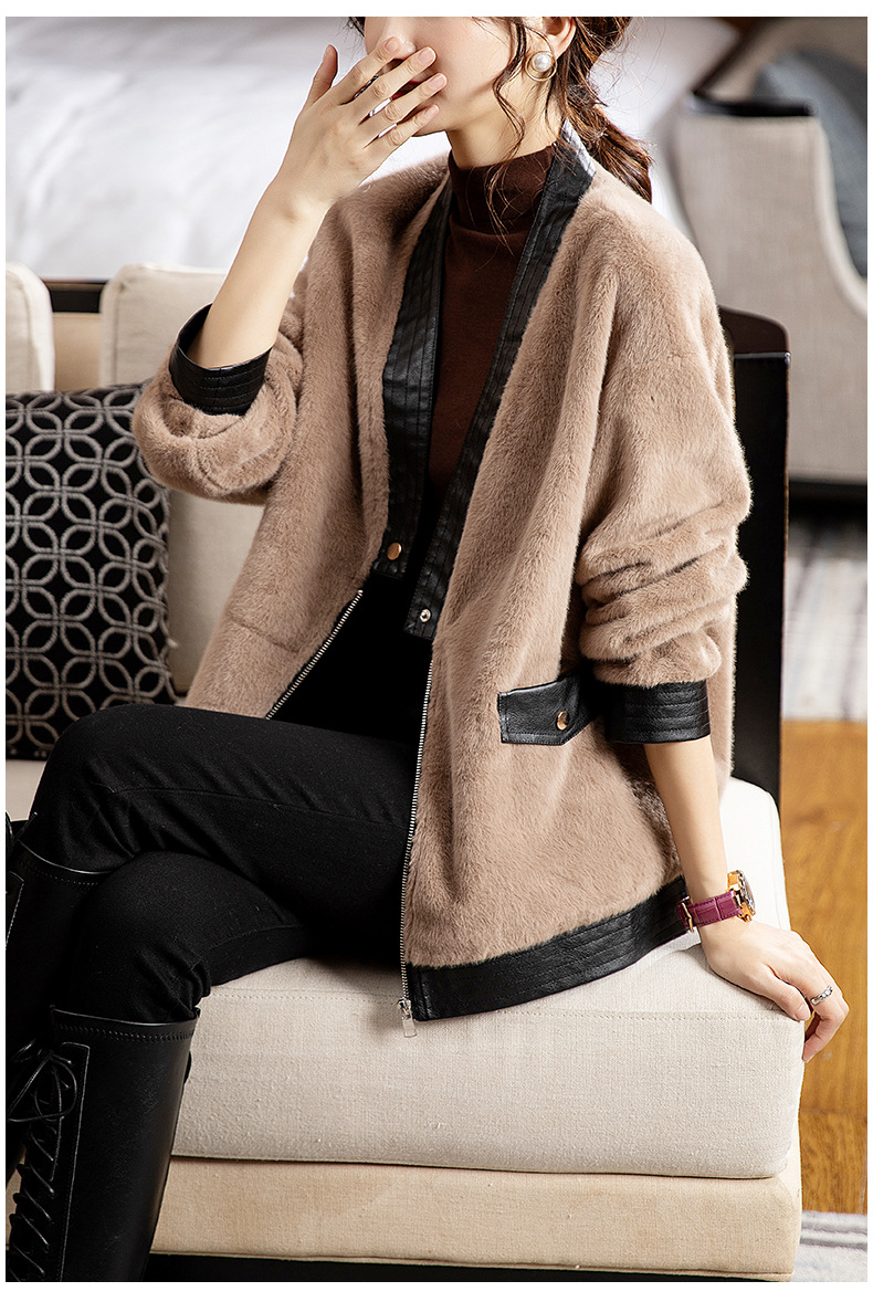 アメカジ レディース ノーカラー ボアジャケット 上品配色コート