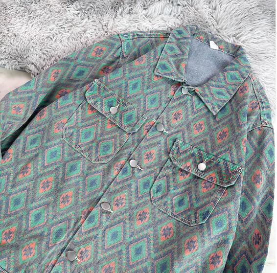 アメカジ 男性用幾何学模様長袖デニムジャケット