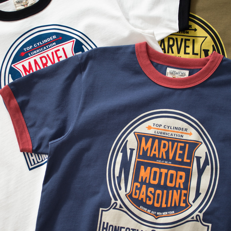 アメカジ クラシック燃料看板風リンガーＴシャツ