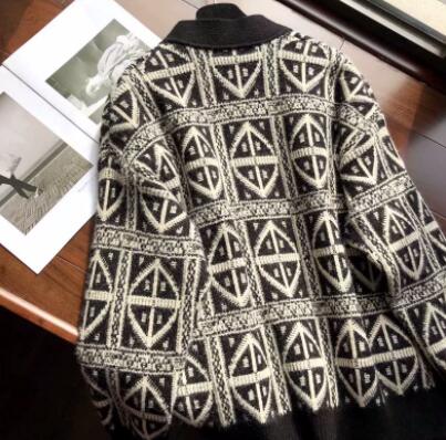 アメカジ メンズ幾何学柄ニットカーディガン前開きアウター