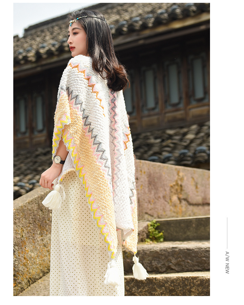 アメカジ レディース民族風ニットベスト大判ショール温かポンチョ