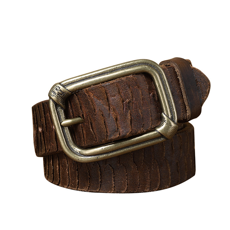 アメカジ 本革型押し加工ヴィンテージバックル太幅ベルト