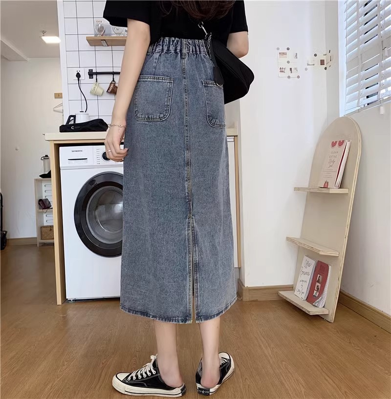 アメカジ デニムロングスカート バックスリット 脚長効果 着回し抜群