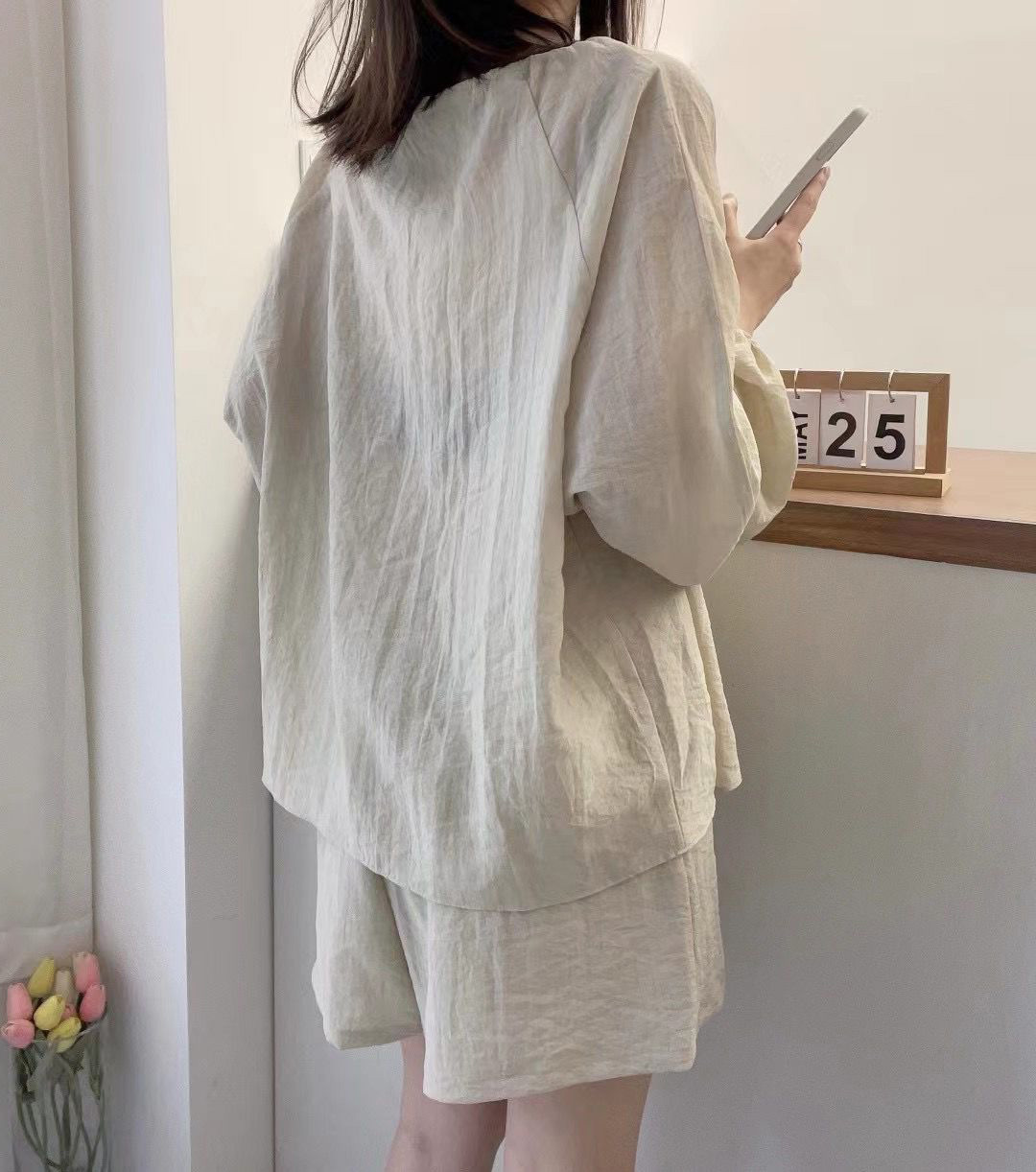 アメカジ レディース 肩開きロンティー セットアップ ショートパンツ付き