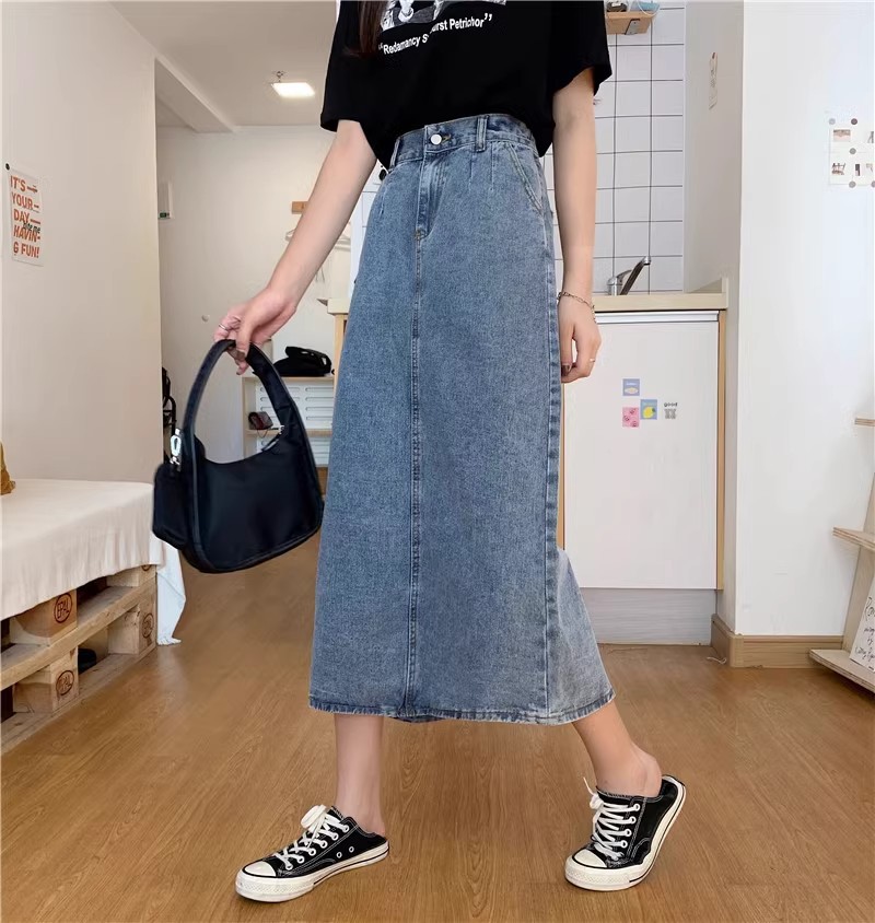 アメカジ デニムロングスカート バックスリット 脚長効果 着回し抜群
