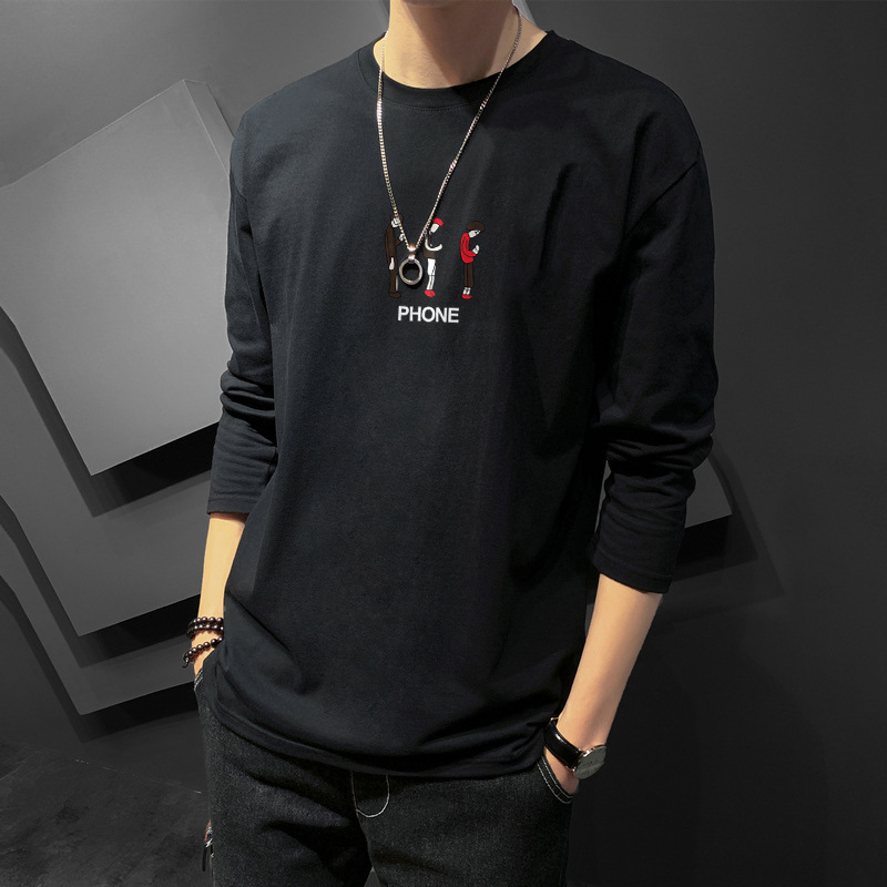 アメカジ 多彩なグラフィックプリント長袖丸首トップス