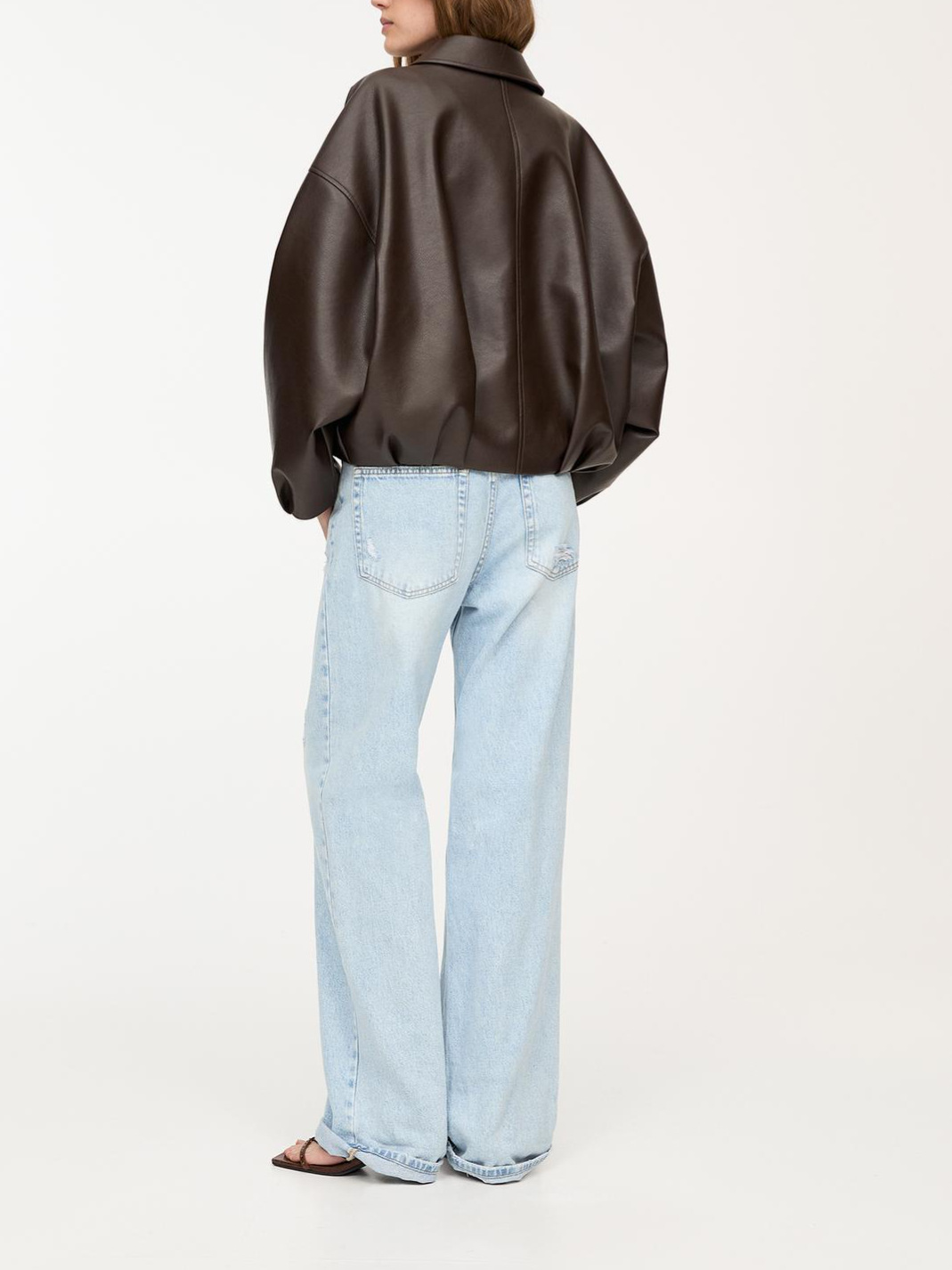 アメカジ ベルト付きオーバーサイズ合成皮革ジャケット