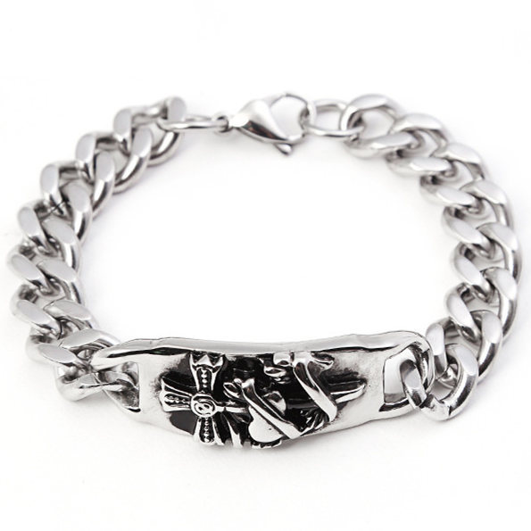 アメカジ 翼付きスカルモチーフ喜平チェーンブレスレット