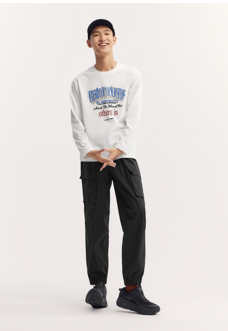 アメカジ レトロ文字デザイン長袖Tシャツ