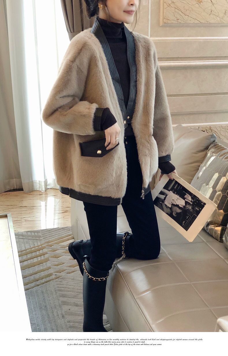 アメカジ レディース ノーカラー ボアジャケット 上品配色コート