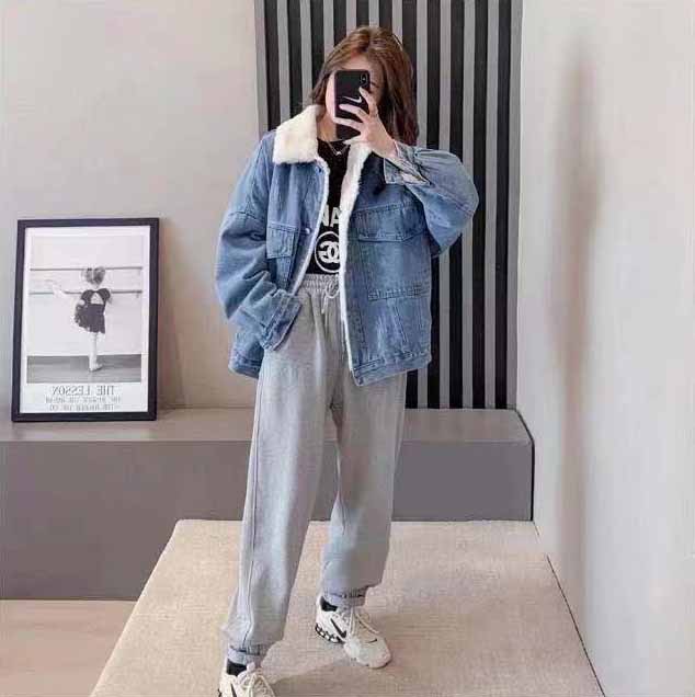 アメカジ 裏ボアデニムジャケット ゆったり襟付き防寒アウター