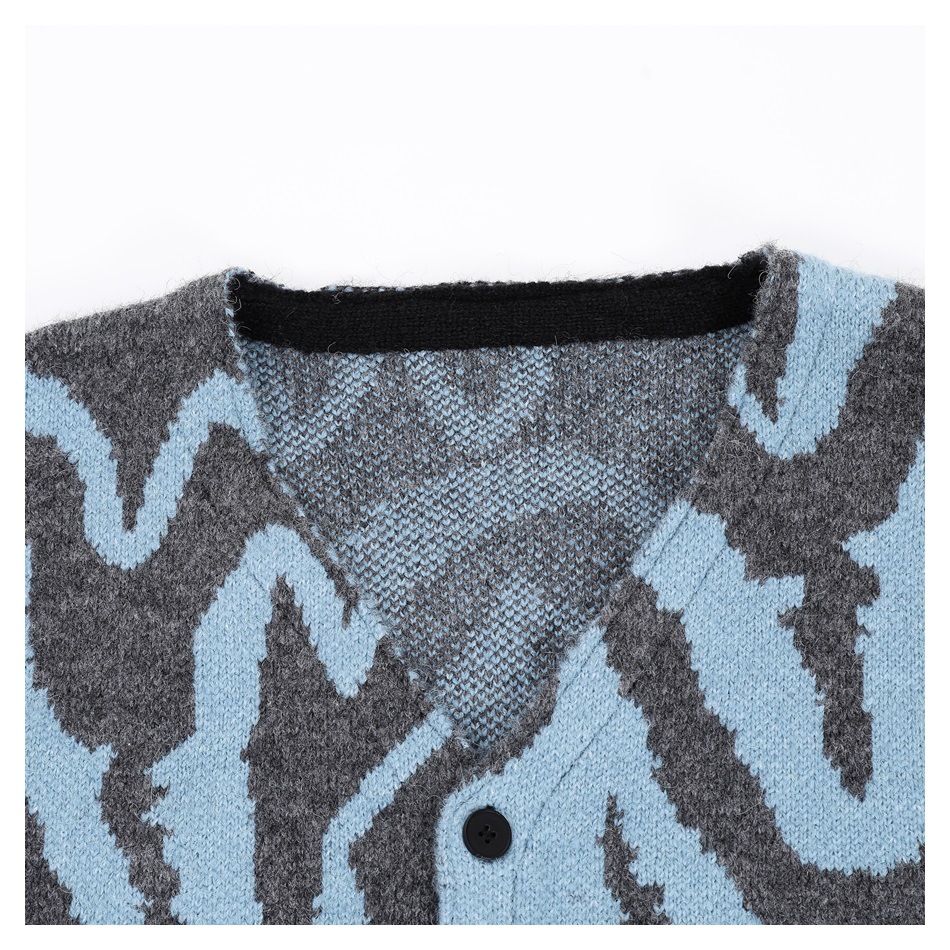 アメカジ 炎柄ニットカーディガン 男女兼用アウター