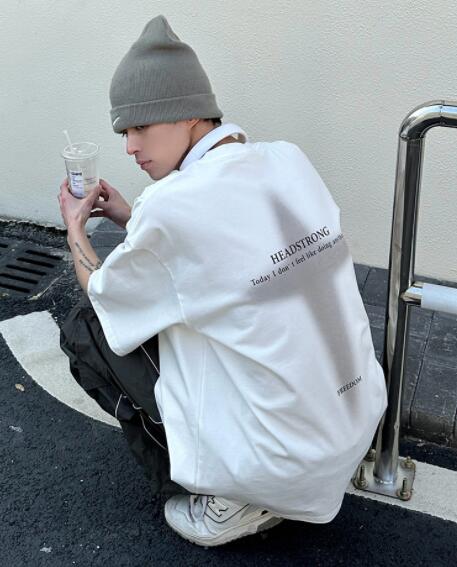 アメカジ メンズ半袖Tシャツ 十字架プリント オーバーサイズ