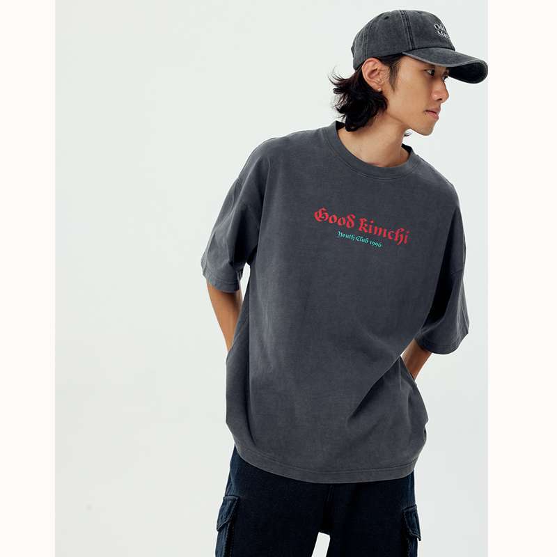 アメカジファッション  ストリート系ゆったりロゴプリントTシャツ