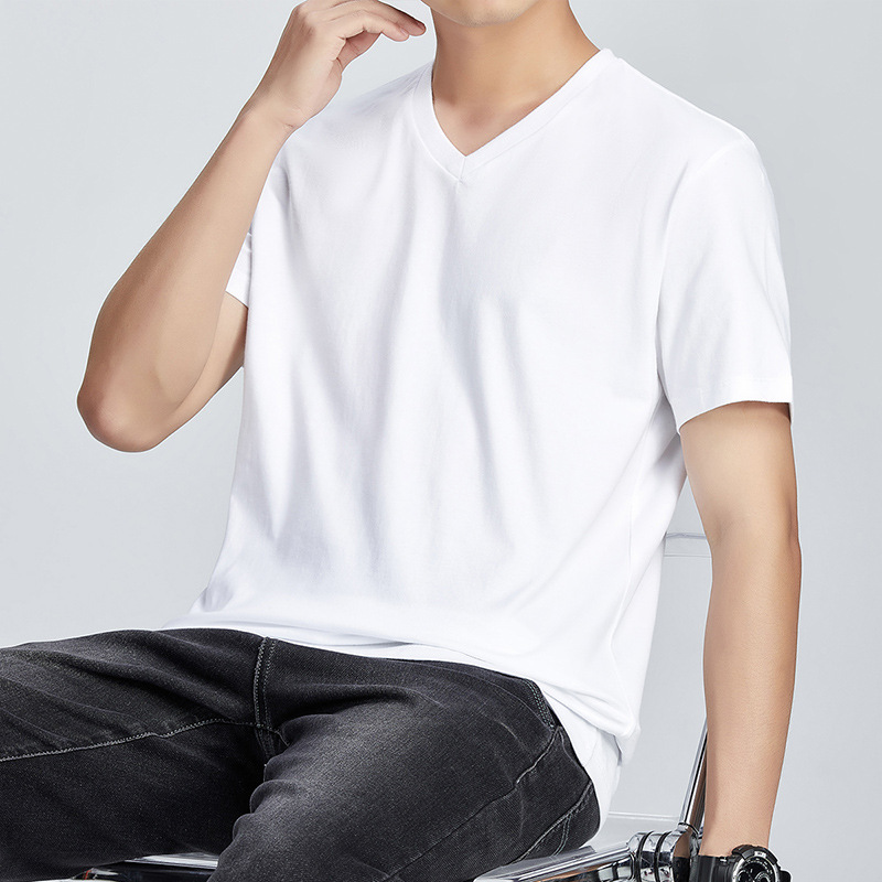 アメカジ ベーシック無地ブイネック半袖Tシャツ