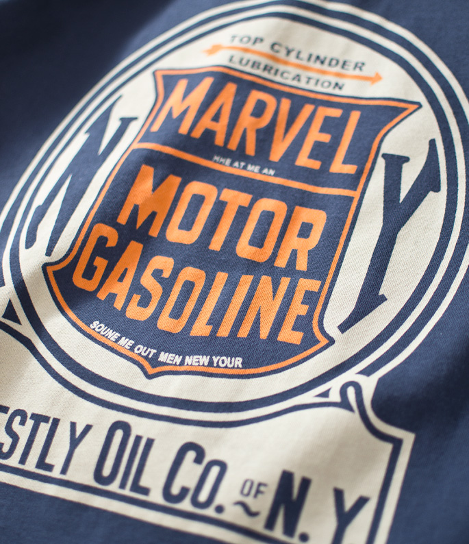 アメカジ クラシック燃料看板風リンガーＴシャツ