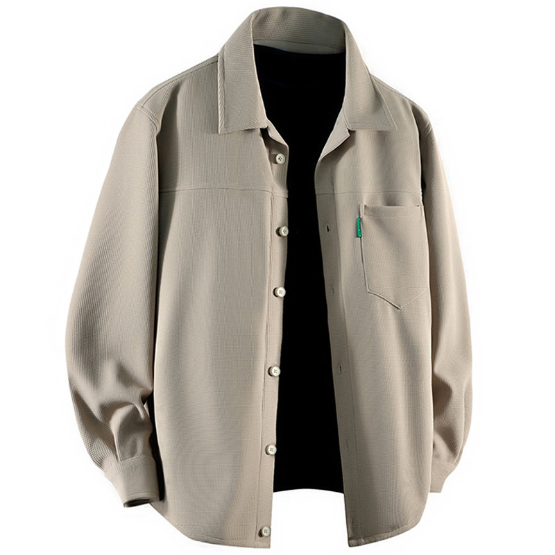 アメカジ コーデュロイ風ゆったり長袖ワークシャツ