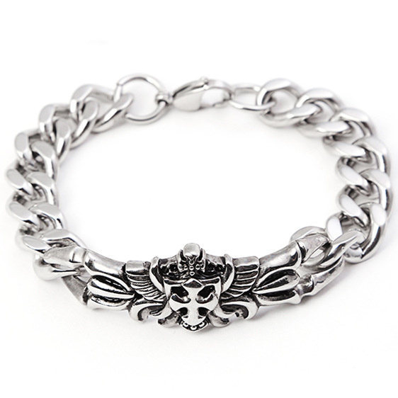 アメカジ 翼付きスカルモチーフ喜平チェーンブレスレット