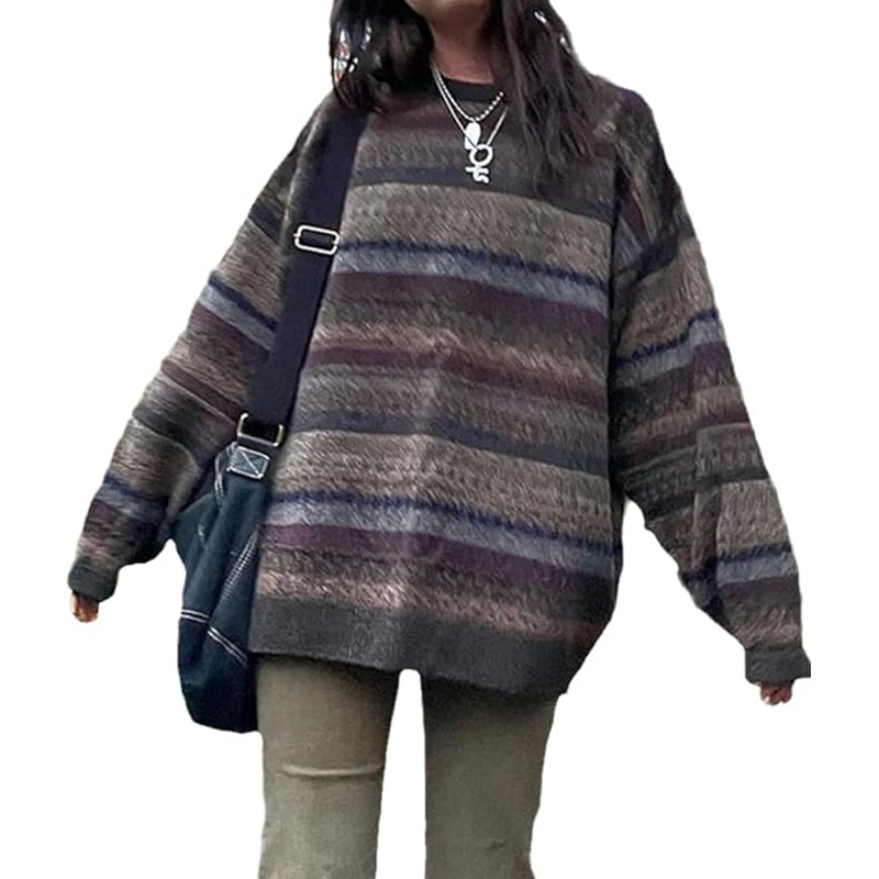 アメカジ マルチボーダー柄ゆったりオーバーサイズトレーナー