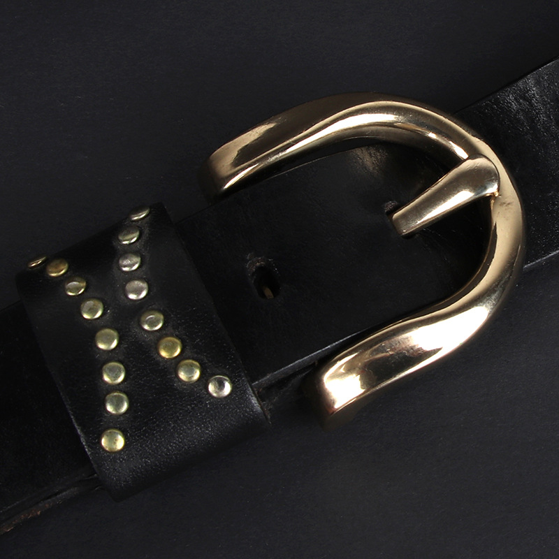 アメカジ スタッズ装飾本革二重リングバックルベルト