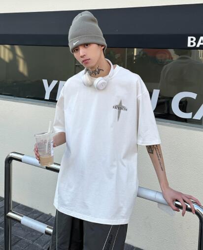 アメカジ メンズ半袖Tシャツ 十字架プリント オーバーサイズ