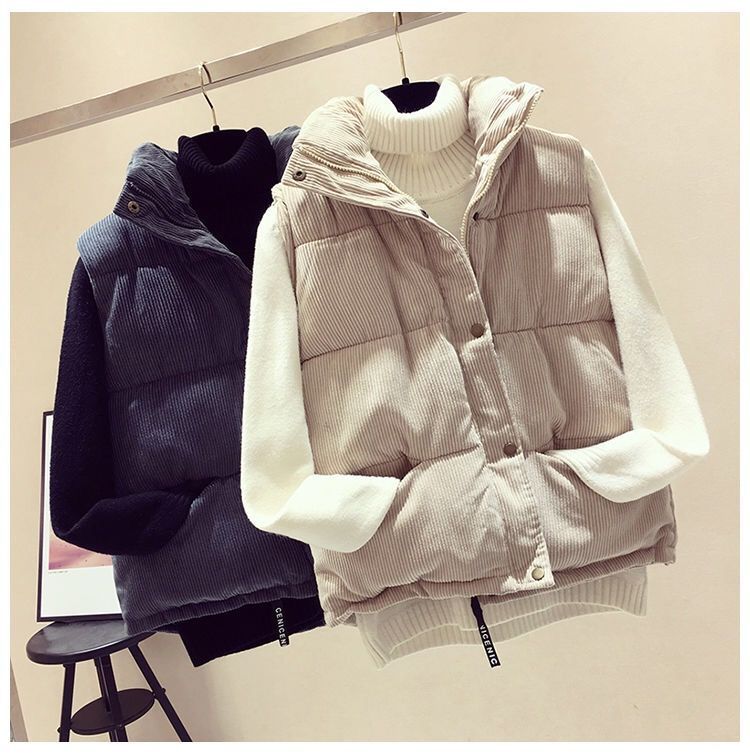 アメカジ レディース中綿ベスト前開きアウター袖なしスタンドカラー