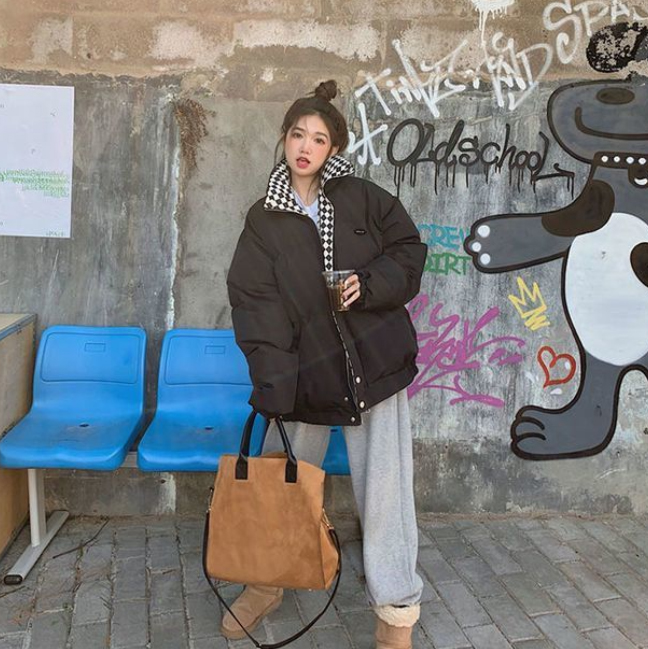 アメカジ 女性用中綿入り裏起毛アウター大きめサイズ防寒着茶色